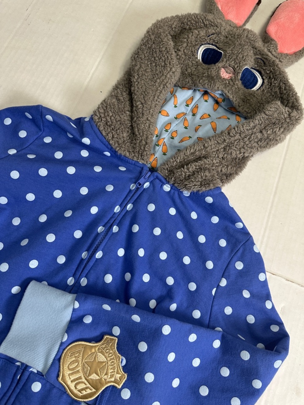 Disney Zootopia Judy Hopps Full Zip Hooded Jacket Blue Polka Dot Youth Girls XL